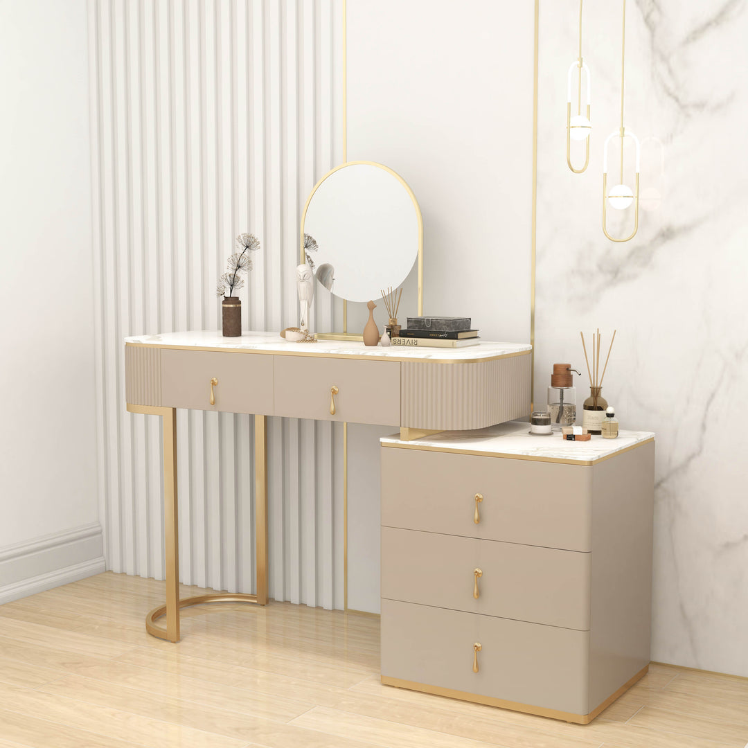 Makeup Vanity Extendable with 5-Drawer Dressing Table & Vanity Stool Set