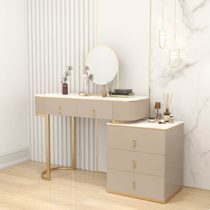 Makeup Vanity Extendable with 5-Drawer Dressing Table & Vanity Stool Set