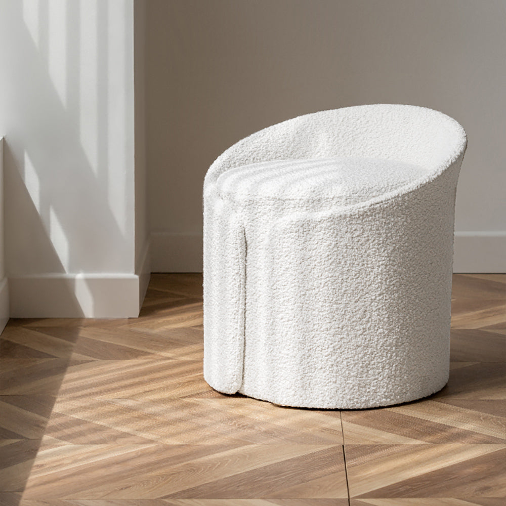 Modern White Round Lamb Wool Vanity Stool with Backrest Bedroom Vanity Chair