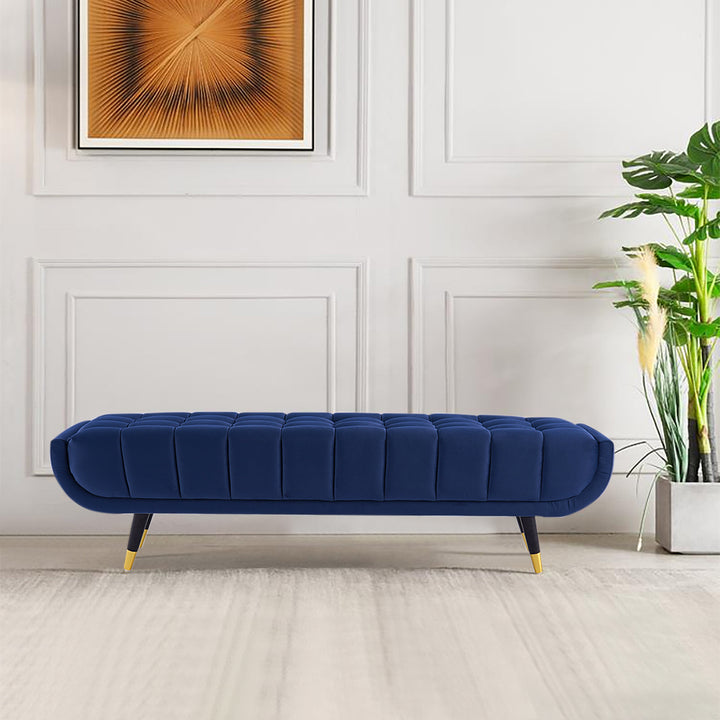 Enoak Modern Blue Bedroom Bench Velvet Upholstery Wooden Legs