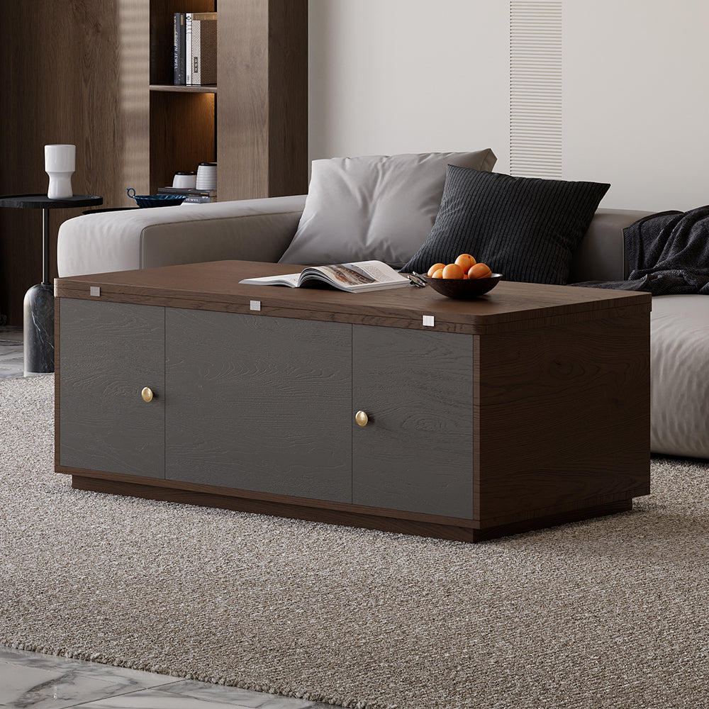 Modern Walnut Multi-functional Rectangle Lift-top Coffee Table Extendable with Storage