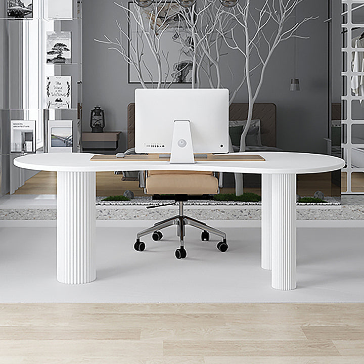 1400mm Japandi White Curved Desk Home Office Pedestal Desk with 3 Legs Writing Desk