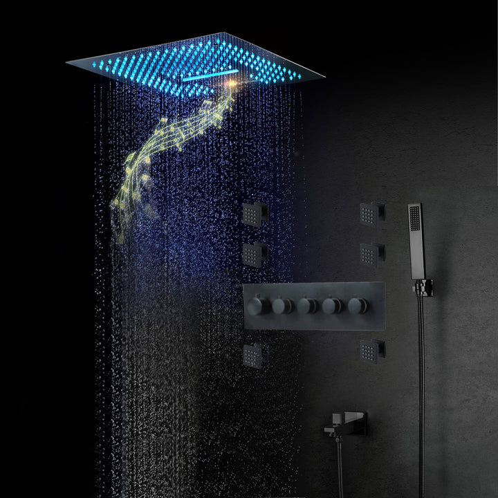 Wall-Mounted Shower Set in Black 4 Function Thermostatic Shower Mixer