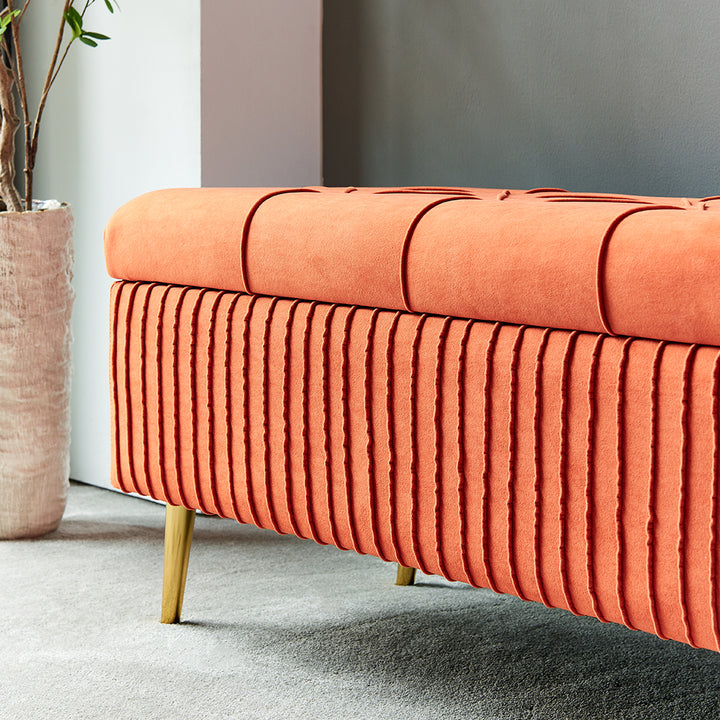 Modern Velvet Storage Bench Flip Top in Orange