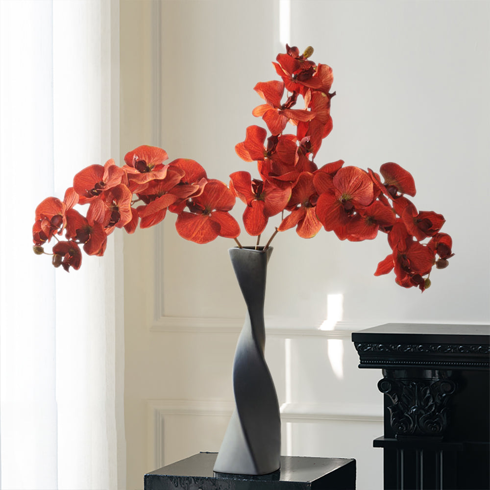 Modern Creative Orange Orchid Artificial Flower Arrangement in Black Vase