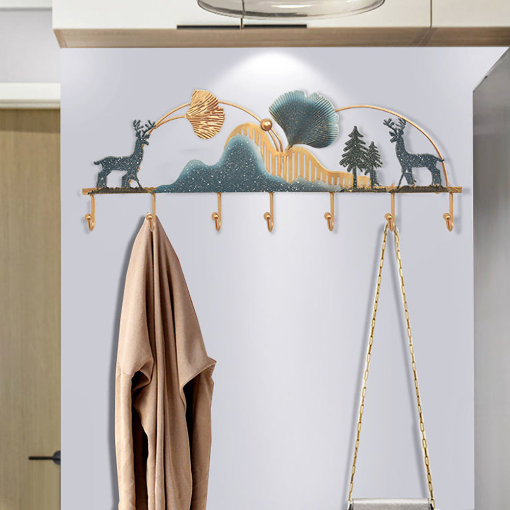 800mm Wide Metal 7-Hook Wall Mounted Coat Rack Modern Hallway Coat Stand