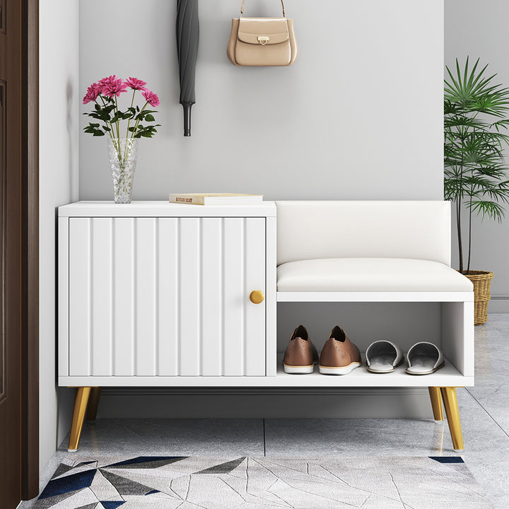 Shoe Storage Entryway Bench Shoe Rack with Storage Cabinet in White