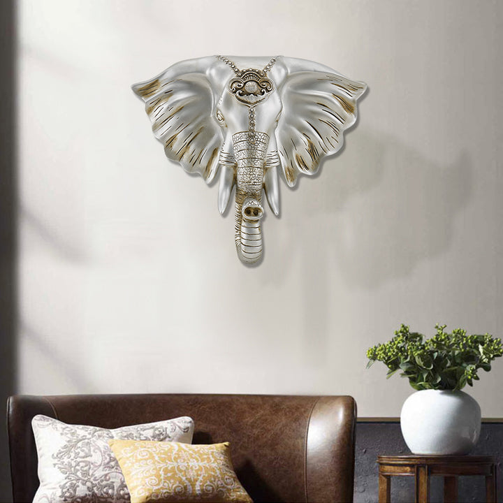 3D Elephant Head Wall Decor Home Artificial Animal Hanging Art Living Room in Silver