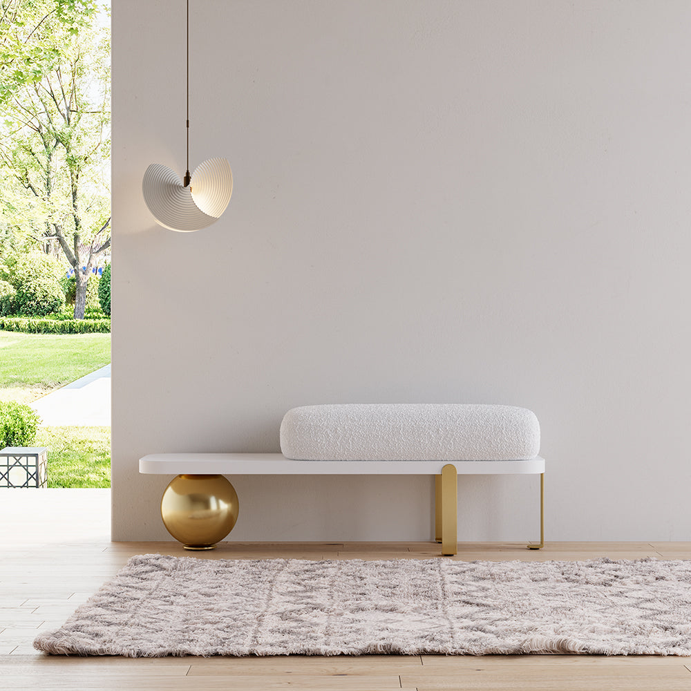 Ball design Entryway Bench Wooden Furniture with Abstract Metal Legsin White & Gold (1200mm Wide)