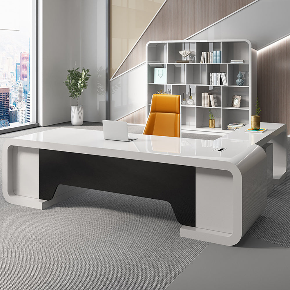 2400mm L-Shaped Modern Executive Desk of Left Hand with Drawers in White & Black