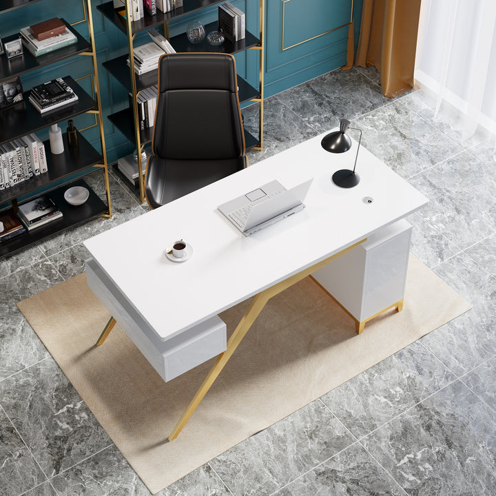 Executive Office Desk with Drawers & Storage White Home & Office Furniture (1400mm)