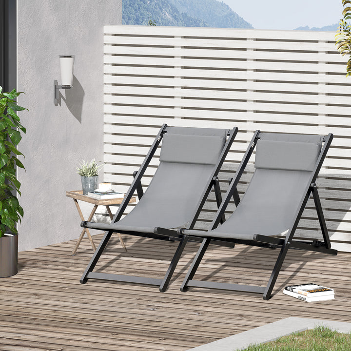 Set of 2 Folding Garden Beach Aluminium Frame Deck Chairs Deckchairs Seaside Folding Garden Patio Lounger