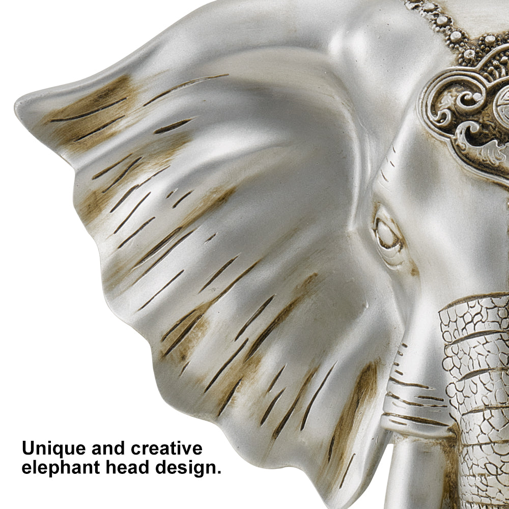 3D Elephant Head Wall Decor Home Artificial Animal Hanging Art Living Room in Silver