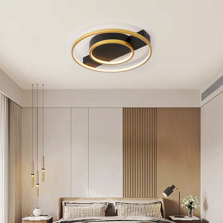 Modern Gold & Black Multi-Circle LED Flush Mount Light