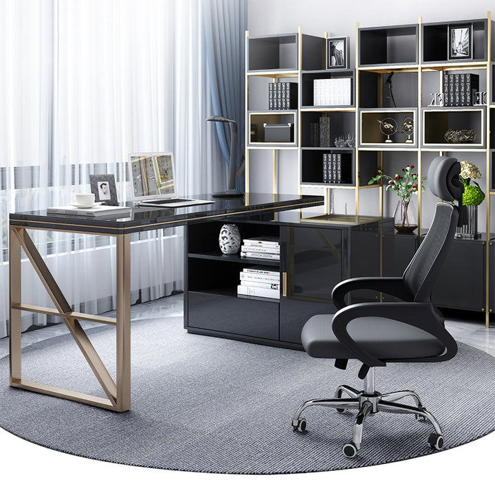 Modern 1600mm Black L-Shaped Desk Corner Computer Desk with Cabinet & Rich Storage