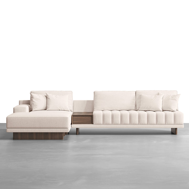 Modular Fabric Sectional Sofa Set with Wood Block Coffee Table