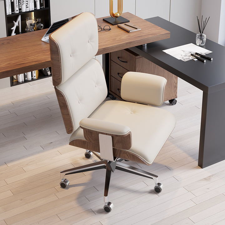 Modern Off White Home Office Chair Upholstered Swivel Task Office Chair High Back