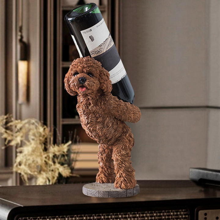 Modern Wine Rack Brown Resin Teddy Dog Decorative Countertop Wine Bottle Holder