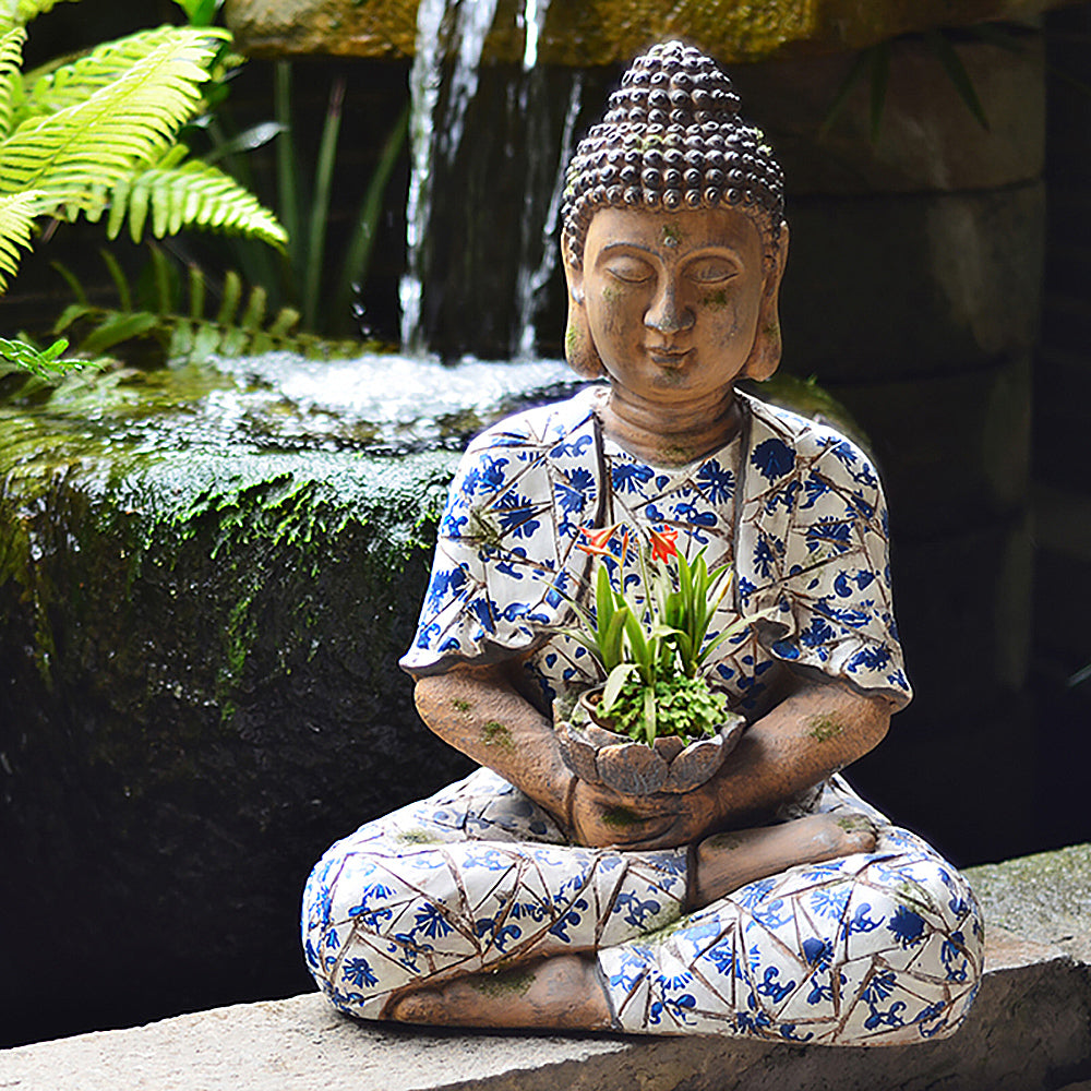 Outdoor Garden Sleeping Buddha Statue Flower Pot Planter Magnesium Oxide Sculpture Decor