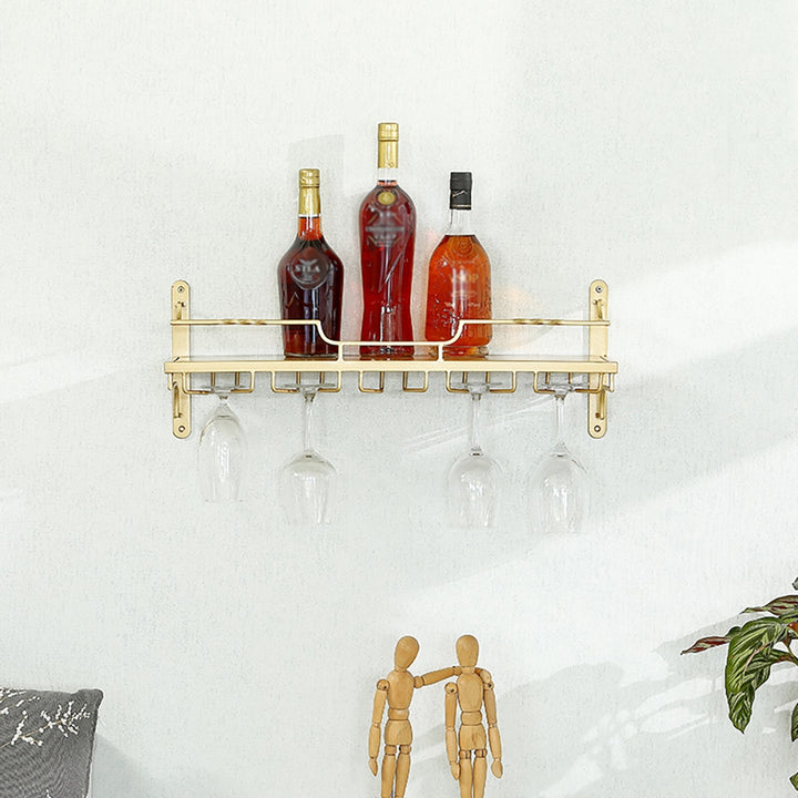 Modern Wall Mounted Wine Rack Glass Rack in Gold