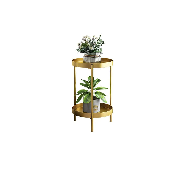 Round Metal Plant Stand 2-Tiered Gold Plant Pot Stand for Indoor in Small