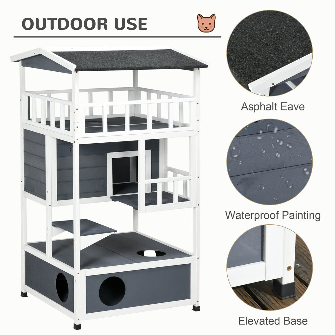 Cats Fir Wood 3-Tier Waterproof Play House Grey