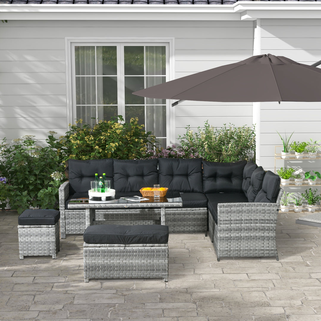 5-Piece Rattan Patio Furniture Set with Corner Sofa