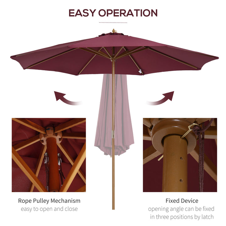 ⌀3m Bamboo Wooden Market Patio Umbrella Garden Parasol Outdoor Sunshade Canopy