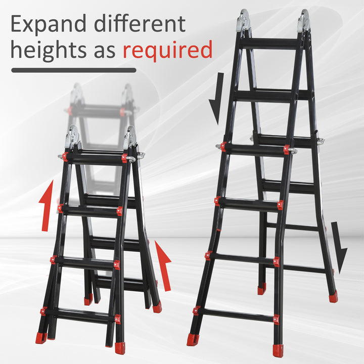 4M Aluminium Duo Ladder Telescopic Herringbone Changeable Multi-Purpose w/ Non-Slip Steps Climbing DIY Platform Portable Workshop House Garden