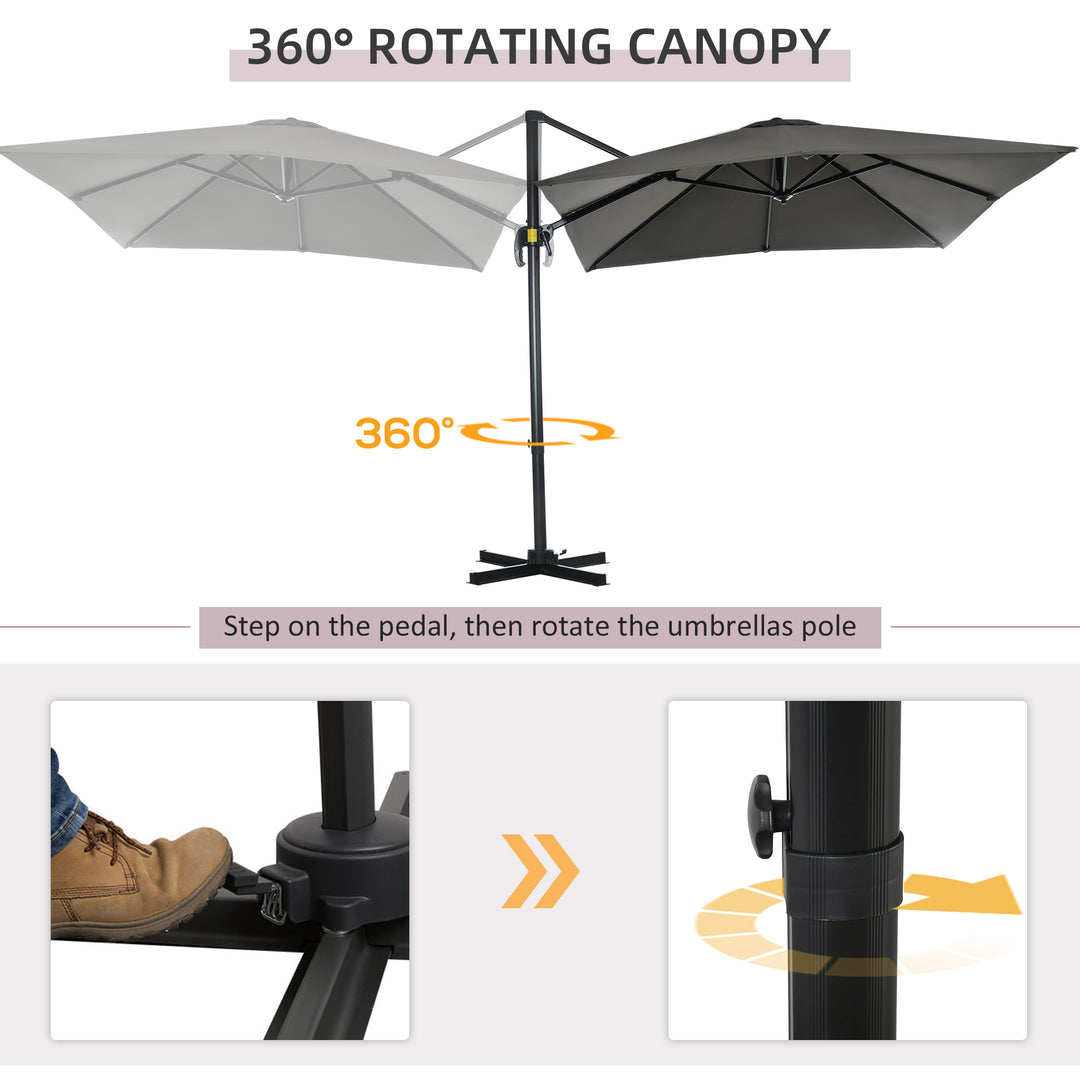 2.5 x 2.5m Patio Offset Parasol Cantilever Umbrella Sun Shade Canopy Shelter 360° Rotation with Crank Handle and Cross Base