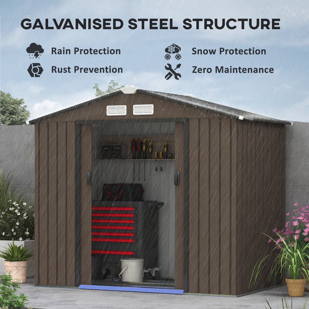 7ft x 4ft Lockable Garden Metal Storage Shed Large Patio Roofed Tool Storage Building Foundation Sheds Box Outdoor Furniture