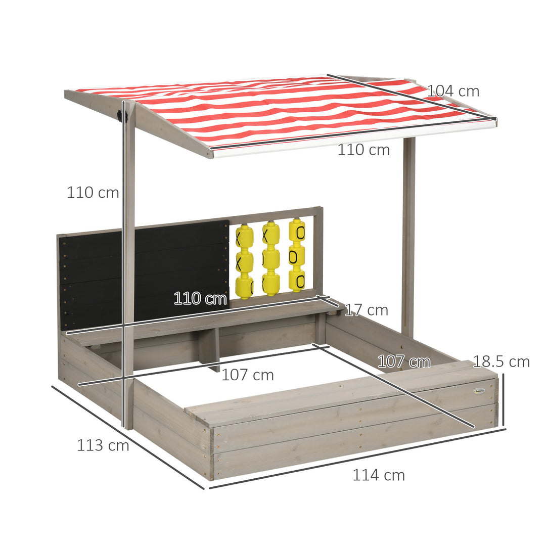 Children's Wooden Sandpit with Protective Canopy and Seating