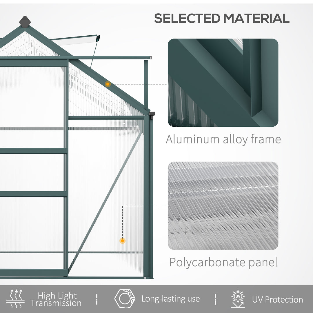 Aluminium Frame Greenhouse Large Walk-In Greenhouse Garden Plants Grow Galvanized Base w/ Slide Door (10ft x 6ft)