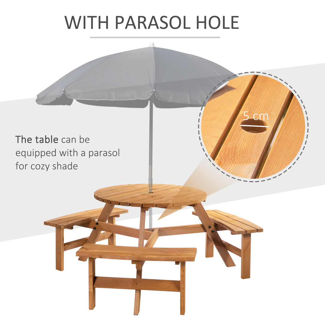 Fir Wood Pub Set: 6-Seater Heavy-Duty Outdoor Dining Suite with Parasol Hole