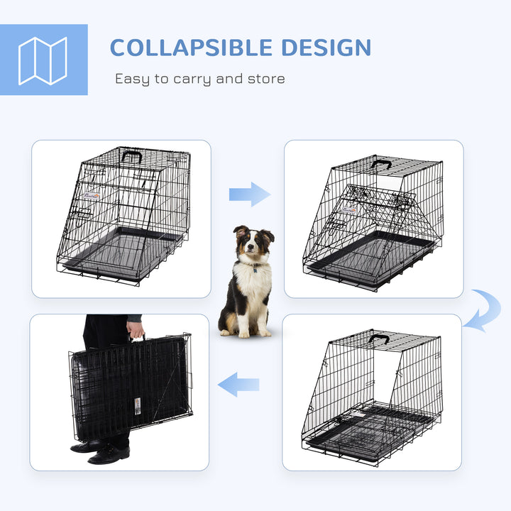 Metal Collapsible Car Dog Cage Crate Transport Folding Box Carrier Handle Removable Tray 77 x 47 x 55cm