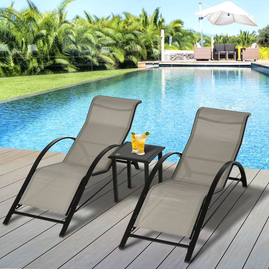 3 Pieces Lounge Chair Set Garden Outdoor Recliner Sunbathing Chair with Table