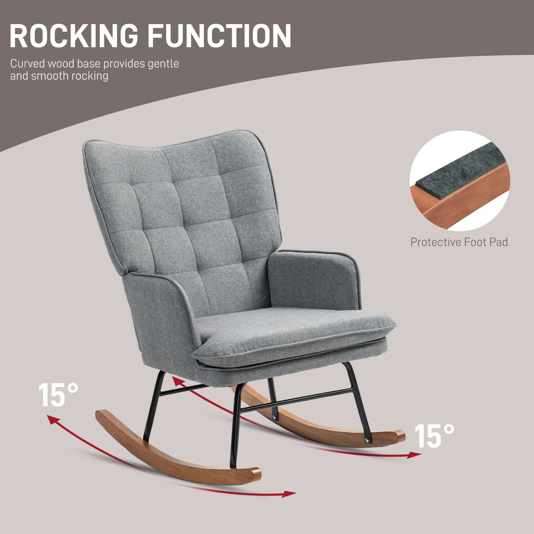 Linen-Look Rocking Chair and Ottoman Set - Grey