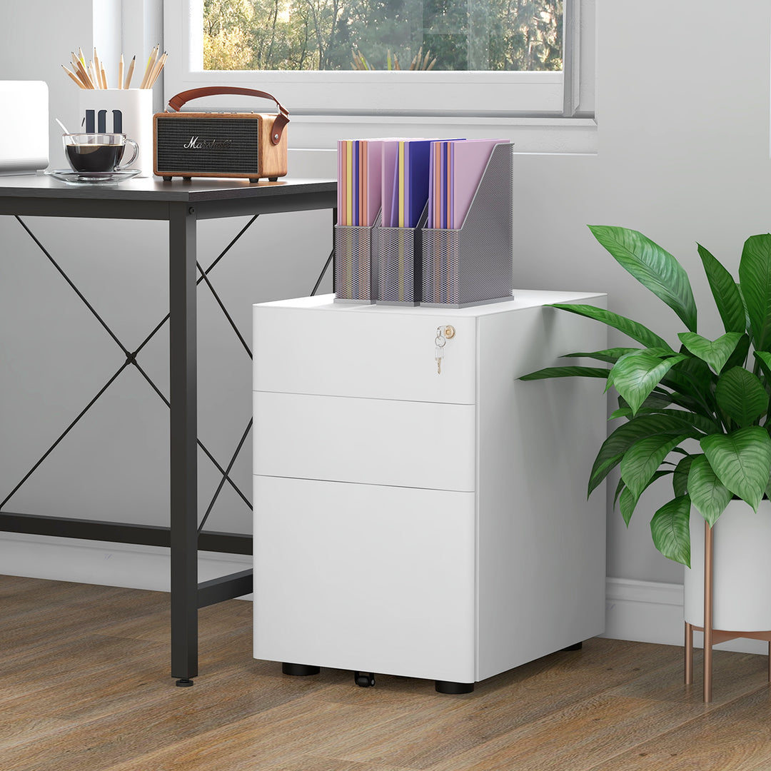 Vinsetto Fully Assembled 3 Drawer Steel Metal Filing Cabinet Lockable Rolling Vertical File Cabinet White