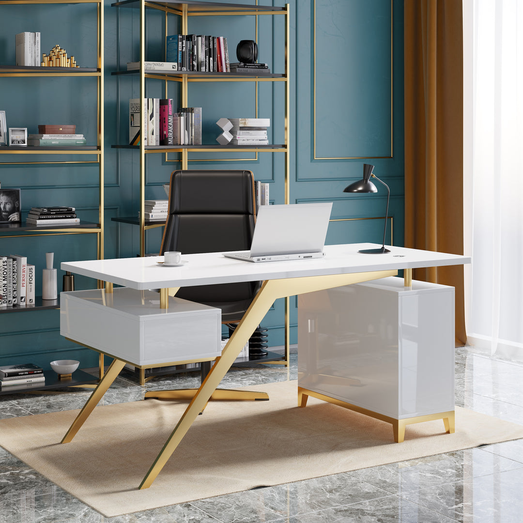 Executive Office Desk with Drawers & Storage White Home & Office Furniture (1400mm)