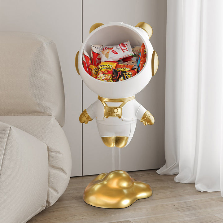 Floor Decoration Astronaut Figurine End Table Modern White & Gold Side Table with Storage