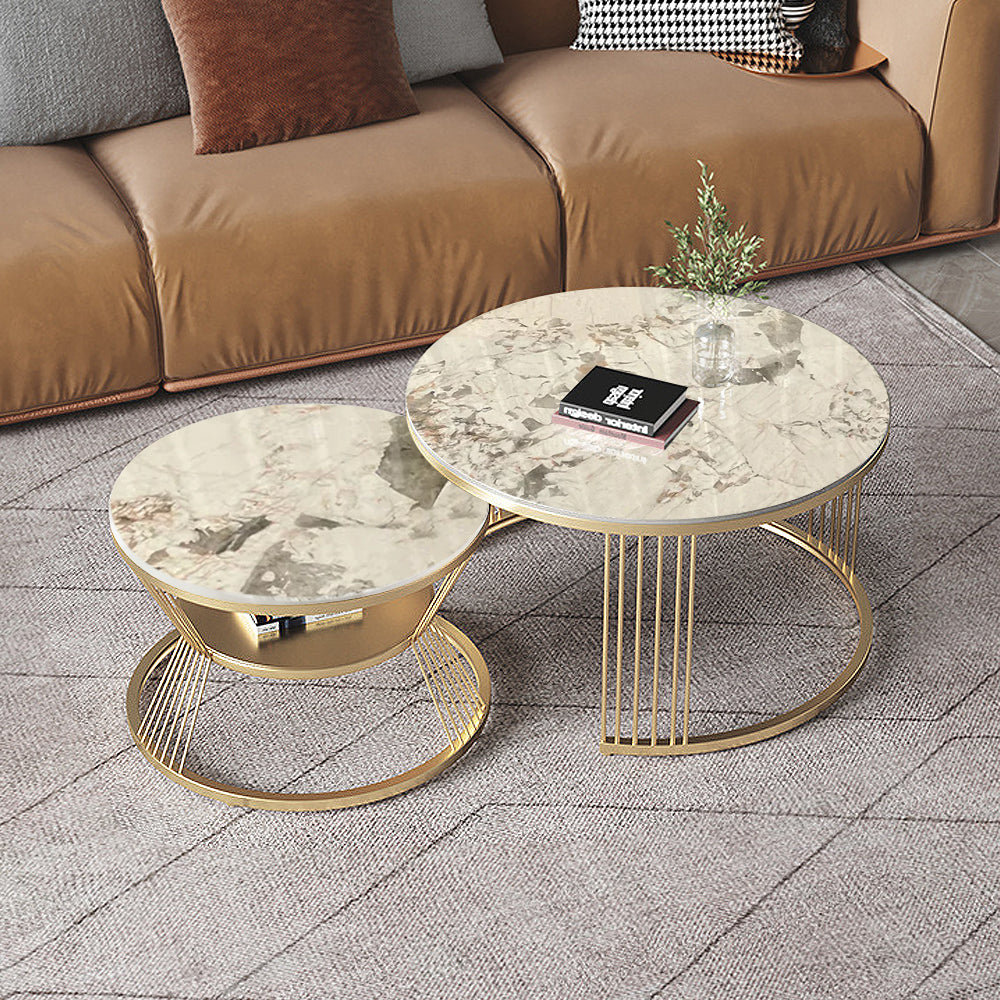 Modern Pandora Nesting Coffee Table Set with Sintered Stone Top 2-Piece Table Set