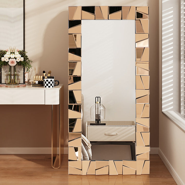 800mm x 1600mm Oversized Glam Rectangle Full Length Floor Mirror with Amber Glass Frame