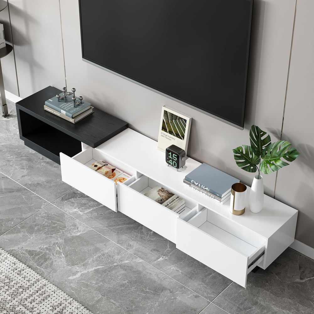 Quoint Modern TV Stand Retracted & Extendable 3-Drawer Media Console for TV Up to 2550mm