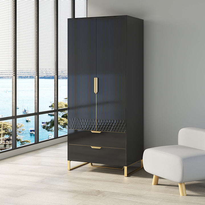 Aro Modern Black Tall Wardrobe with Storage Bedroom Clothing Armoire