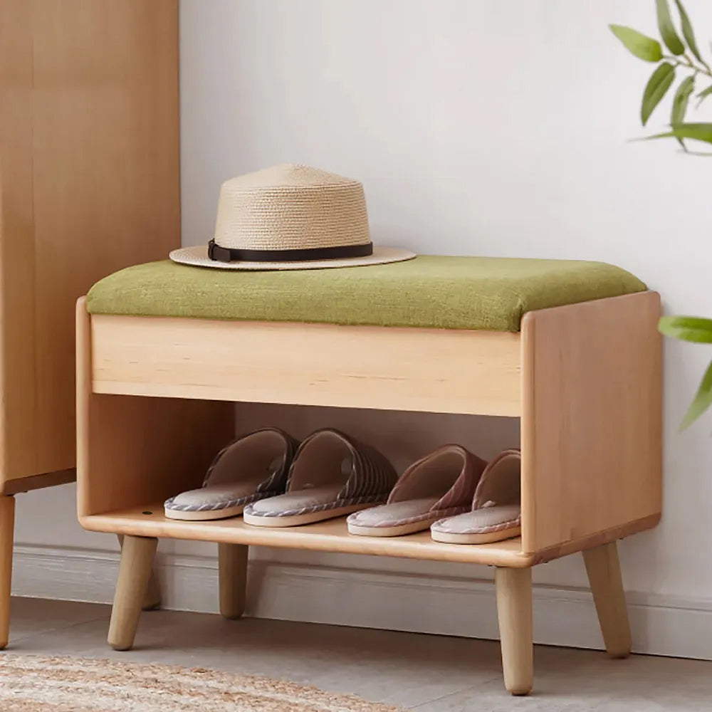 600mm Modern Upholstered Green Shoe Rack Flip-Top Entryway Bench with Open Storage