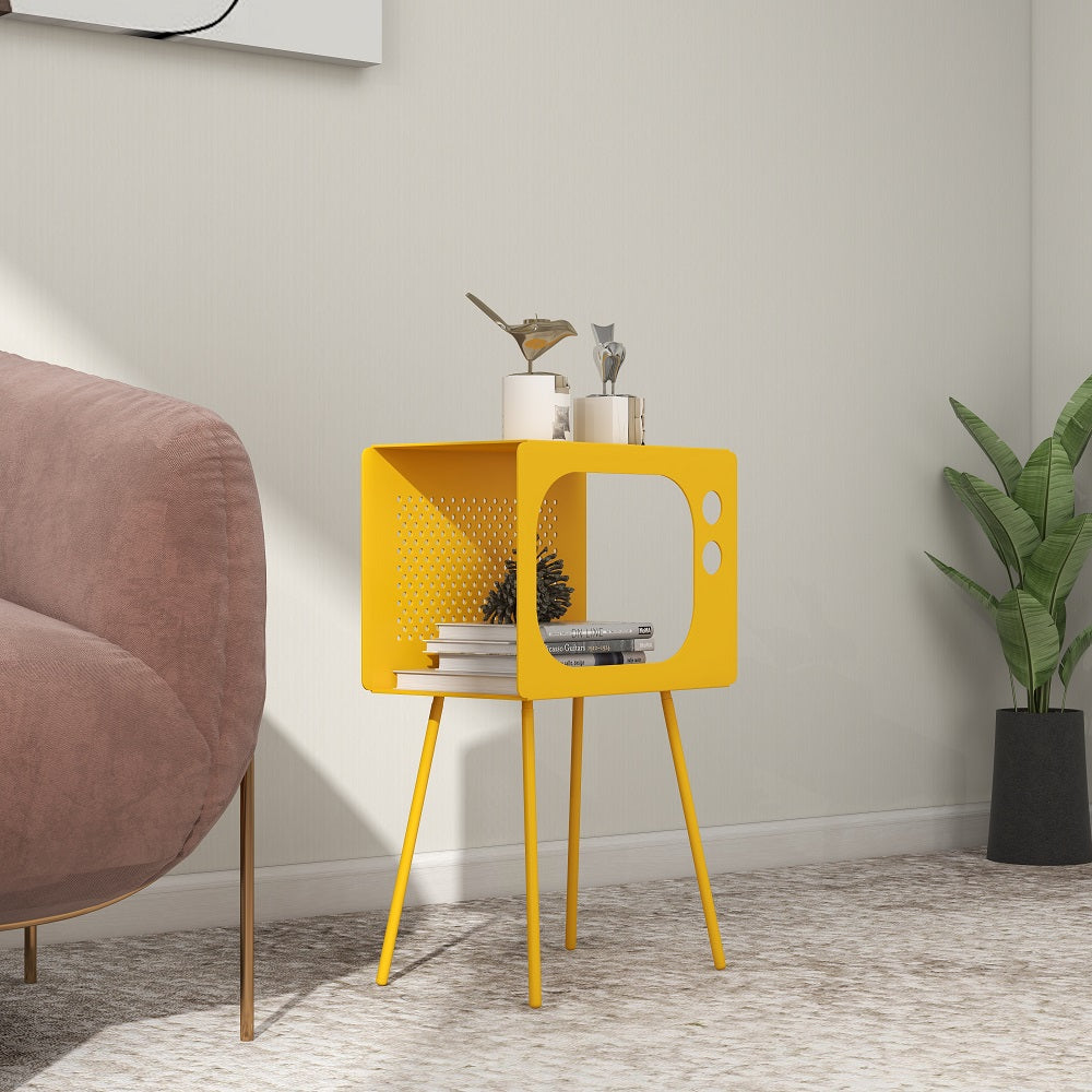 Stert Modern End Table in Television Shape Hollow Side Table in Fresh Yellow