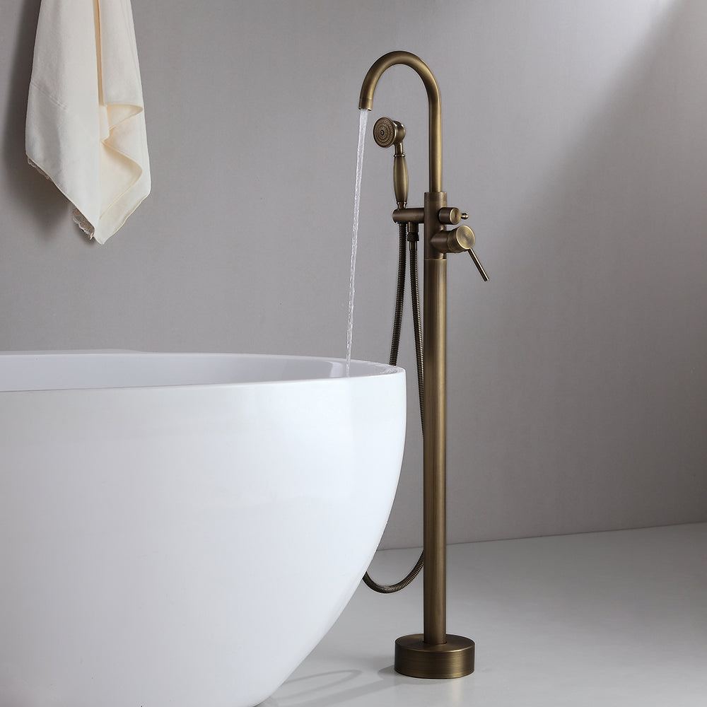 Classic Single Lever Handle Swivel Spout Freestanding Bath Tap Handshower Solid Brass