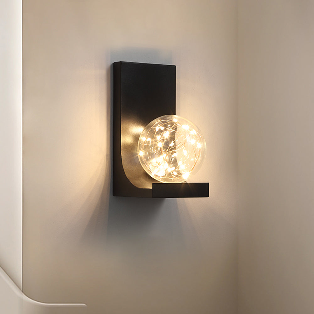 Modern Black LED Wall Sconce Flush Mount with Glass Globe Shade