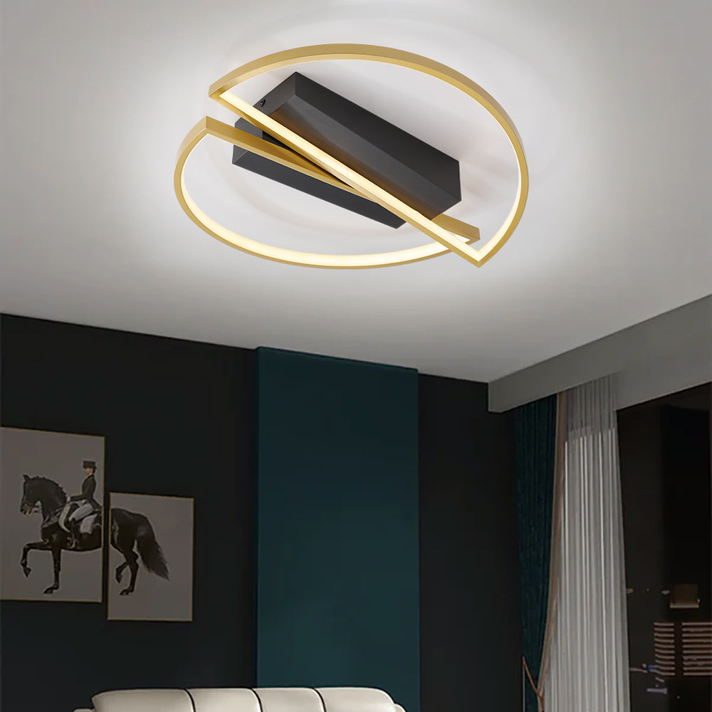 Modern LED Geometric Flush Mount Light in Gold & Black