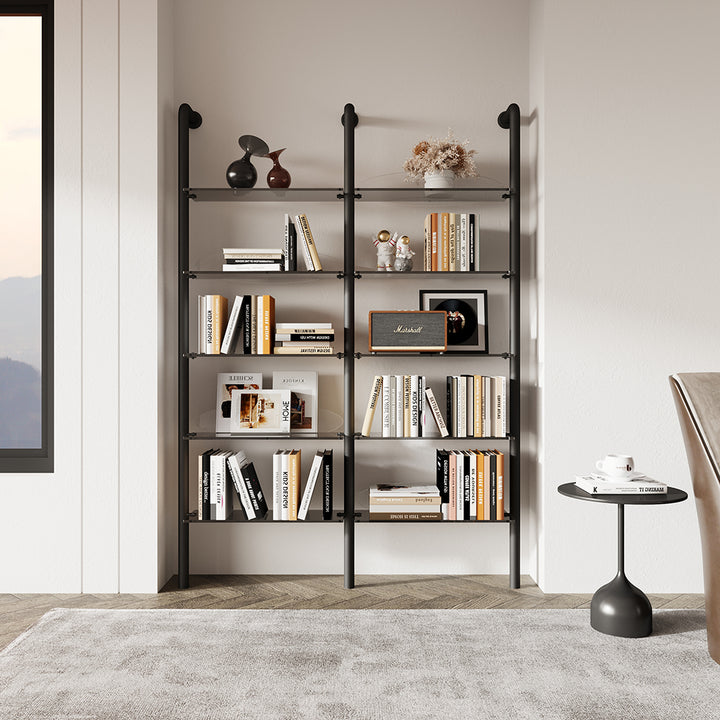 5-Tier Industrial Ladder Shelf Acrylic Black & Grey Wall Mounted Display Bookshelf